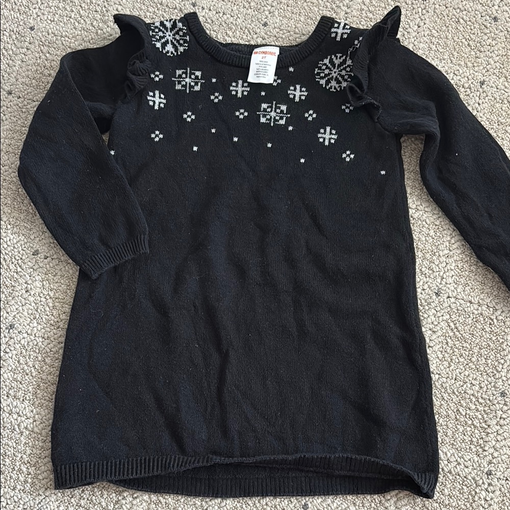 Black Knit Sweater Dress with White Snowflake Pattern 2T